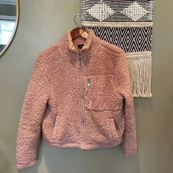 LOVE TREE PINK TEDDY CROP ZIP UP JACKET M - Picture 1 of 6